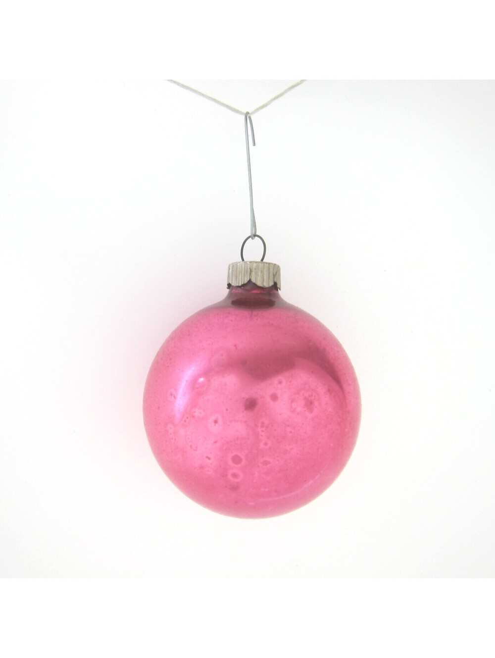 Vintage Mercury Glass Christmas Ornament Pink Round Ball 2.5" Mid-Century MCM